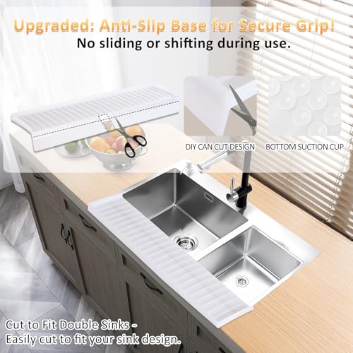 Sink Edge Protector with Suction Cup 4"x30" 20" 14", Silicone Sink Splash Guard for Kitchen & Bathroom, Protect Countertop from Scratches, Stains, for Stainless Steel Granite Quartz-Clear - color: Clear, size: 4in x 30in