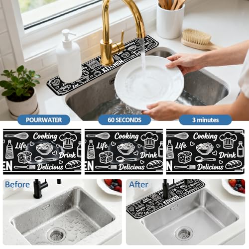 2 Pcs Kitchen Sink Splash Guard Faucet Mat Graffiti Pattern Faucet Mat for Sinks Digital Painting Absorbing Drying Mats for Kitchen Bathroom, 23.6x5.5inch - color: Graffiti Pattern