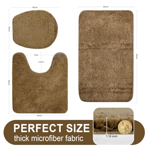 Bathroom Rugs Sets 3 Piece with Adjustable Toilet Seat Cover 17.5"x 15" Machine Washable Bath Rug Set with TPR Non Slip Rubber Backing Solid Bath Mat Set for Luxury Bathroom Decoration - color: Taupe