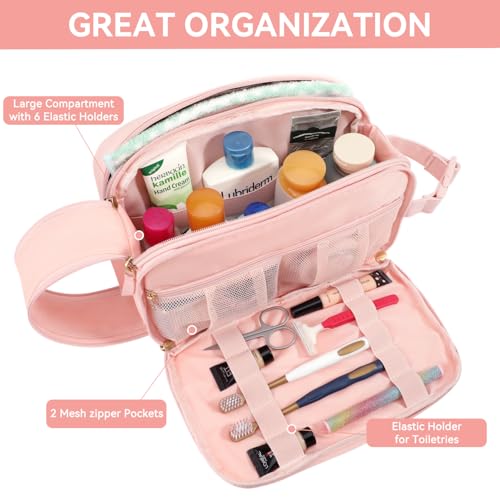 Voova Travel Toiletry Bag for Women, Hanging Dopp Kit Water Resistant Shaving Bag for Toiletries Accessories, Small Makeup Organizer Case for Traveling Essentials, Bathroom, Cosmetics, Pink - color: Pink