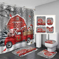 4PCS Christmas Shower Curtain Sets with Rugs, Waterproof Fabric Shower Curtain, Funny Farm Animal Pig Donkey Cow Sheep Cardinal Red Truck Barn Xmas Tree Snowflake Holiday Winter Bathroom Decor - color: Funny Farm Animals