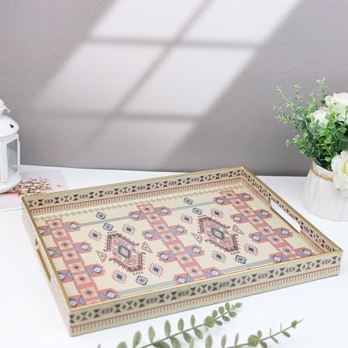 Spsyrine Serving Tray with Handles, Plastic Decorative Tray for Coffee Table, Living Room, Home Decor, 3040N - color: Multi N