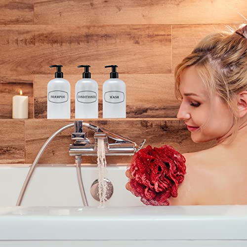 16 oz Plastic Shampoo Conditioner Wash Dispensers (Frosted) | pump bottles, lotion pumps, high-viscosity, clear matte finish, shower containers - color: Clear/White/Black