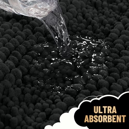 OLANLY Thick Large Bathroom Rugs 40x24, Extra Soft Absorbent Chenille Striped Bath Rugs, Rubber Backing, Machine Wash Dry, Bath Mats for Bathroom Floor, Tub and Shower, Home Decor Accessories, Black - color: Black, size: 40" X 24"