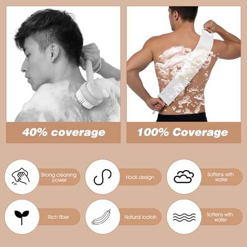 Natural Loofah Sponge Set, 6-Pack Exfoliating Body Scrubber Pads & Back Scrubber & Glove Luffa Sponge Pads, White for Men and Women