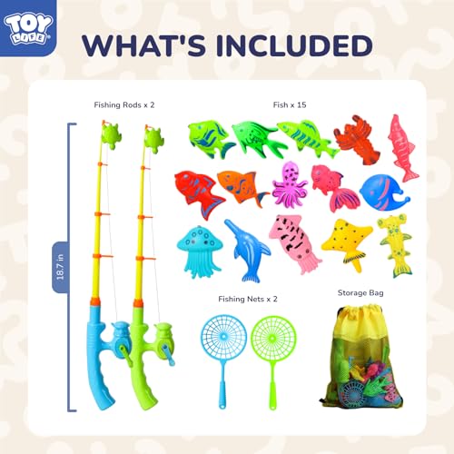TOY Life 2-Player Magnetic Fishing Game for Kids 3-5 - Toddler Fishing Pole Set with Fish Toys - Bath & Pool Toys - Water Table Accessories - Educational Fishing Toy Rod for Boys Girls - color: 2 Kids Fishing Pole