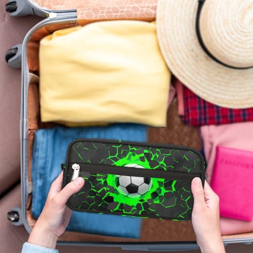 Kids Travel Toiletry Bag - Waterproof Hanging Cosmetic Hygiene Bags for Boys Men - Large Shave Kit for Toiletries Accessories Bathroom Stuff, Green Soccer Ball - color: Green Soccer Ball