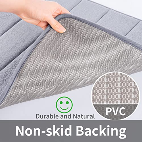 ROSMARUS Memory Foam Bath Mat 20” x 32”, Water Absorbent Shower Mat, Thick Non Slip Bath Rugs with PVC Backing, Ultra Soft for Bathroom Floor & Tub, Grey - color: Grey, size: 20" x 32" (Rectangular)