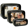 3-Piece Travel Clear Makeup Bag Set, Small Large Clear Cosemetic Bag with Makeup Brush Bag Waterproof Makeup Pouch with Zipper Toiletry Bags For Traveling Car Accessories for Women (Black Set) - color: Black Set
