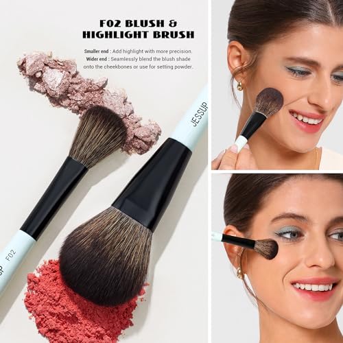 Jessup Face Makeup Brushes Blue 3pcs Double Ended Makeup Brush for Foundation Contour Blush Highlight and Concealer Brush, Premium Synthetic Brush Set T503 - style: T503