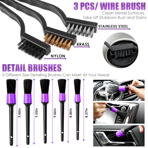 17PCS Car Cleaning Kit, Purple Car Interior Detailing Kit with High Power Handheld Vacuum, Detailing Brush Set, Windshield Cleaner, Cleaning Gel, Complete Auto Accessories for Women Gift - color: Purple, size: 17PCS