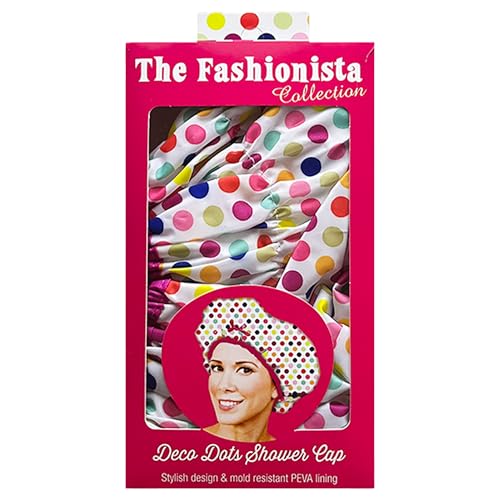 Reusable Bath & Shower Cap Lined, Oversized Waterproof Shower Caps Large Designed for all Hair Lengths with PEVA Lining & Elastic Band Stretch Hem Hair Hat - Fashionista Deco Dots - color: Deco Dots