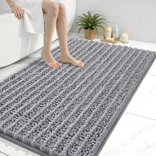 Arotive Luxury Large Bathroom Rugs 40x32, Extra Soft Thick Absorbent Shaggy Chenille Bath Rugs, Machine Wash Dry, Bath Mats for Bathroom Floor, Tub and Shower, Home Decor Accessories, Grey - color: Grey, size: 40" X 32"