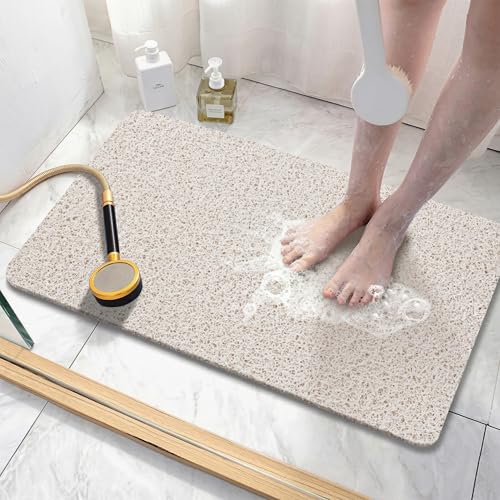 Asvin Soft Textured Bath, Shower, Tub Mat, 24x16 Inch, Phthalate Free, Non Slip Comfort Bathtub Mats with Drain, PVC Loofah Bathroom Mats for Wet Areas, Quick Drying - color: White, size: 24" x 16" (Rectangular)
