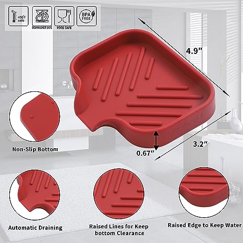 MicoYang Silicone Soap Dish with Drain Spout, Self-Draining Sink Organizer Tray for Bathroom and Kitchen, Sponges, Dispensers and Soap Holder, Non-Slip and Dishwasher Safe, Red (Compact, 4.9"×3.2") - color: Red, size: S(4.9"×3.2")