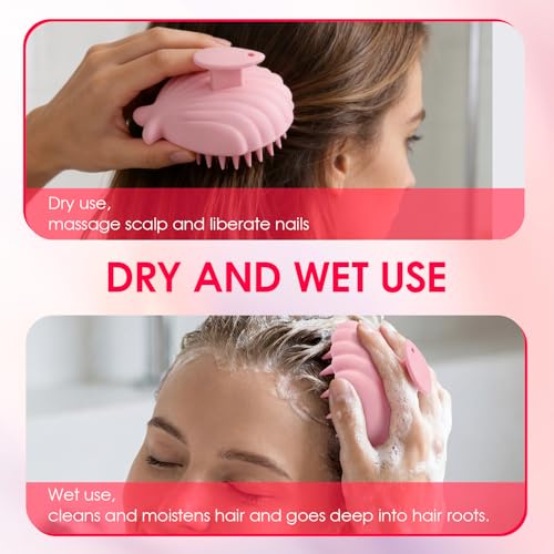 Silicone Scalp Massager Hair Growth,Hair Scrubber Scalp Stimulator Exfoliator Brush with Soft Bristles for Wet Dry Scalp Care（Pink） - color: Pink