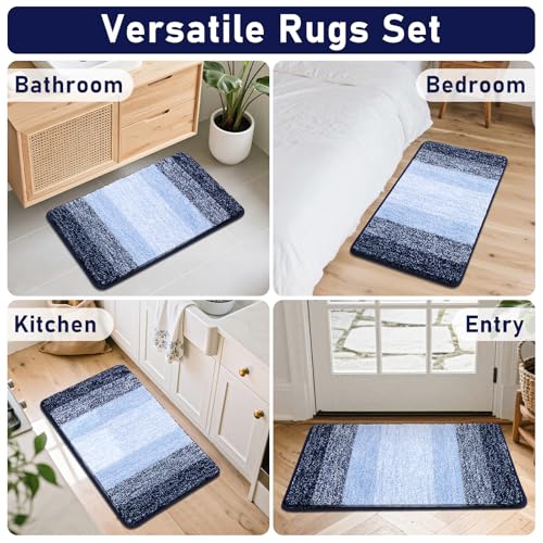 Bsmathom Bathroom Rugs Sets 4 Piece, Soft Absorbent Microfiber Bath Rugs with U-Shaped Contour Toilet Rug and Toilet Lid Cover, Thick Non-Slip Plush Shaggy Bath Mat Set,Navy Blue - color: Navy Blue, size: 18"x26"+20"x31"+U20"x24"+Cover19"x21"