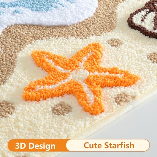 QJHOMO Coastal Bathroom Rugs Beach Ocean Wave Bath Mat Nautical Rug, Cute 3d Starfish Shell Beachy Theme Bathroom Decor Colorful Bath Rug, Soft Microfiber Carpet Non Slip Washable Bathmat (20x32 inch) - color: Blue Landscape, size: 1'8" x 2'8" (Rectangula