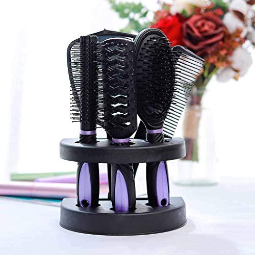 5 Pcs Hair Combs Set Professional Salon Hair Cutting Brushes Sets Salon Hairdressing Styling Tool Mirror And Holder Stand Set Dressing Comb Kits for Women and Men,Purple - color: Purple