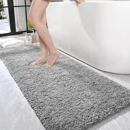 LOCHAS Bathroom Rug Runner 24x60 Inch, Soft Thick Absorbent Microfiber Bath Rugs for Bathroom, Machine Washable, Shaggy Plush Non Slip Bath Mat for Tub, Shower Floor, Quick Dry Mats, Grey - color: Grey, size: 60x24 inch (Rectangular)