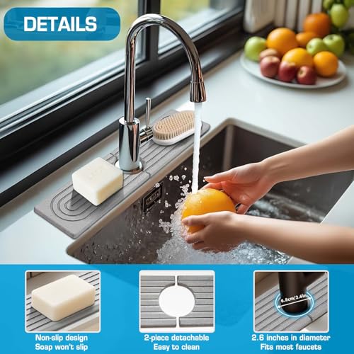 Self-Drying Stone Tray For Kitchen Sink,15.7" Water Absorbing Natura Diatomite Faucet Mat,Splash Organizer For Soap Dispenser,Sponge,Bathroom Vanity Rv Countertop Protector (Light Gray-Rectangle) - color: Light Gray-rectangle, size: 15.7" x 4"