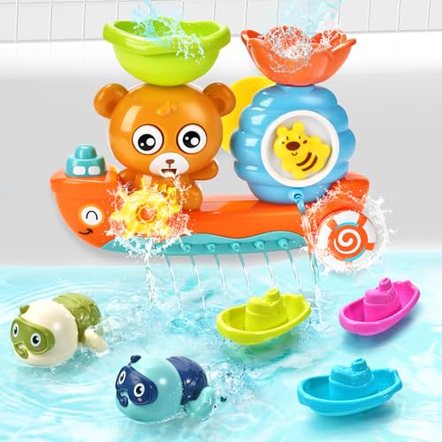 Baby Bath Toys Toddlers 1-3 Bear Kids Bath Tub Toys with 2 Turtle Swimming Wind up Water Toys & 3 Floating Boat Bathtub Toys for Infants Boys Girls 18+ Months Gifts Box Set - style: Turtles and bear
