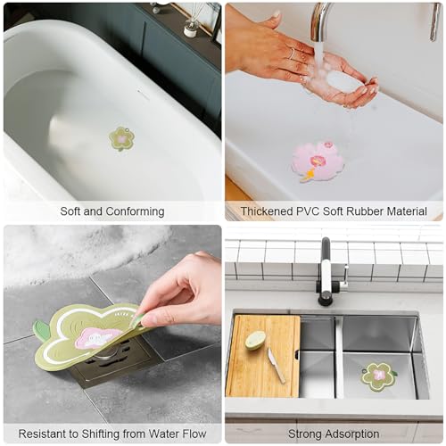 Flower-Shaped Silicone Bathtub Drain Cover 2 Packs - Tub Stopper Drain Stopper for Bathroom, Toddler Bath Essentials, Bathtub Accessories - color: Pink+green