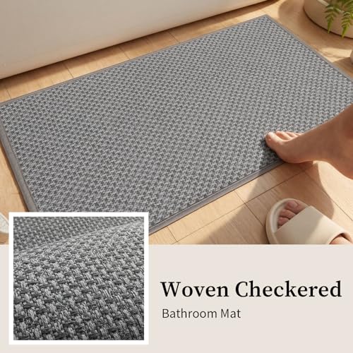 YIHOUSE Thin Bath Mat Light Grey Bathroom Rugs Sets 3 Pieces, Non Slip Absorbent Bath Mats Quick Dry, Woven Braided Rugs Washable, Tapetes para Baño for Bathroom,Bathtub(17"x24"+17"x32"+17"x32") - color: Light Grey, size: 3Pieces(17"x24"+17"x32"+17"x32")