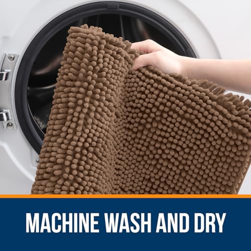 OLANLY Toilet Rugs U-Shaped 20x20, Extra Soft Absorbent Chenille Contour Bathroom Rugs for Toilet, Dry Quickly, Machine Washable, Non-Slip Bath Mat, Mocha - color: Mocha, size: 20" X 20" Contour Rug