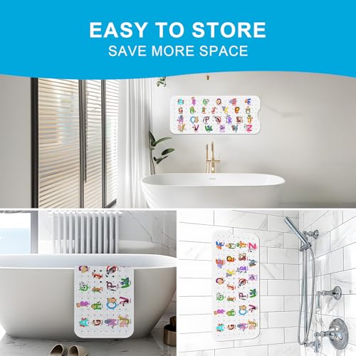 XIYUNTE Baby Bath Mat for Tub Non Slip Kids Bath Mat - 40''x16'' Extra Long Cartoon Bathtub Mat Non Slip Kids Shower Mat Eco-Friendly Toddler Bath Mats with Suction Cups, Machine Washable - color: H-white Alphabet