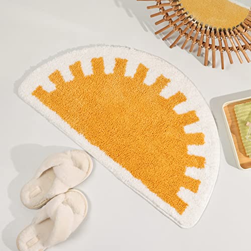 TRUEDAYS Bathroom Rugs Sun Bath Mat, Half Circle Cute Sunrise Bath Mat Soft and Fluffy, Water Absorbent Bath Rug Machine Washable Bathroom Mat - color: Yellow