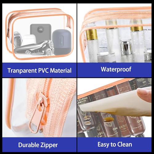 YedsIntu 16 Pieces Clear Cosmetic Bags, Large Transparent Makeup Bags, TSA Approved Toiletry Bag for Travel, PVC Waterproof Clear Pouch with Zipper Make Up Bag for Women and Men Traveling (Orange L) - color: Pink-L