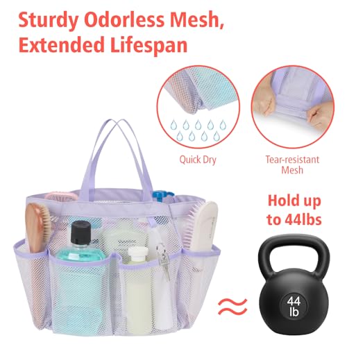 Mesh Shower Caddy Portable - 8 Pockets, S-Hook, Shower Bag for Dorm Camping | 2-Handle, Quick-Dry, Hanging Toiletry Organizer, College Dorm Room Essentials for Girls, Gym, Travel & Bathroom, Purple - color: Purple, size: L (Classic Dorm Caddy)