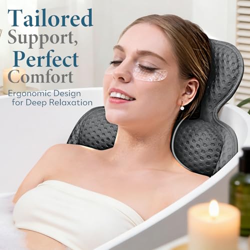 Bath Pillows for Tub, Comfortable Bathtub Cushion for Head and Neck with Soft 3D Mesh Fabric and 54 Non-Slip Suction Cups, Relaxing Tub and Shower Accessories Spa Gift Gray Standard - color: Gray, size: Standard
