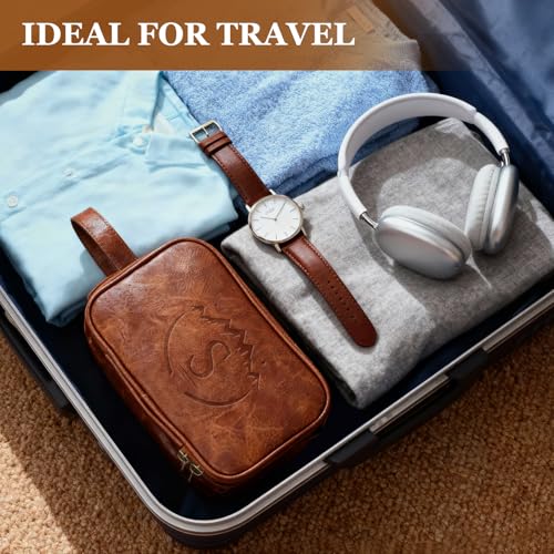 Dad Birthday Gifts for Husband Men,Personalized Leather Toiletry Bag,Father Day Gift from Daughter Wife,Engraved Shaving Bag for Groomsmen Anniversary,Thanksgiving Christmas Valentine's Day-Browm S - color: Brown