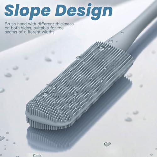 Pack of 3 Silicone Toe Cleaning Brush,Soft Brush Foot Scrubber Long Handle Bathroom Shower Bath Brush Wet and Dry Use for Seniors,Elderly, Men and Women (Grey) - color: Grey