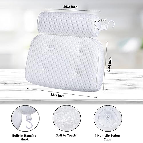 Bath Pillow for Tub Support Neck and Back, Bathtub Pillow Bath Accessories for Bathtub Women, Hot Tub Accessories for Adults White