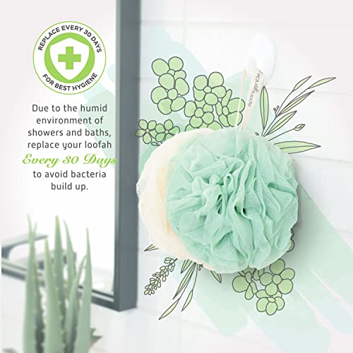 Spongentle Shower Loofah Bath Sponge, Body Scrubber with Soft Mesh, Exfoliating Bath Pouf and Body Wash Sponge for Women and Men, Bath Accessories Cleaning Tool, Large 60g 4 Pack - style: Lavender Mist
