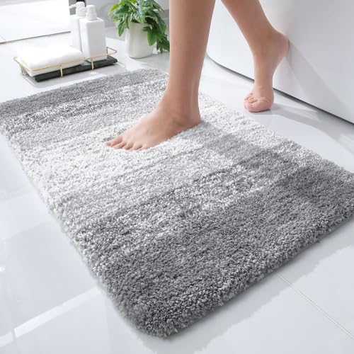 OLANLY Small Bathroom Rugs Mat 24x16, Extra Soft Absorbent Microfiber Bath Rugs, Rubber Backing, Quick Dry, Washable Bath Mats for Bathroom Floor, Tub and Shower, Home Decor Accessories, Light Grey - color: Light Grey, size: 24" X 16"