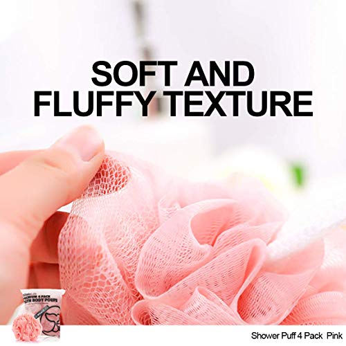 Loofah Sponge Bath Sponge for Women Men 4 Pack (Pink) - style: Pink