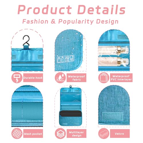 Toiletry Bag Travel Bag with Hanging Hook, Waterproof Capacity Hanging Multifunctional Makeup Bag for Toiletries, Portable Cosmetic Bag Travel Organizer for Women and Men(Sky Blue) - color: B3-Sky Blue