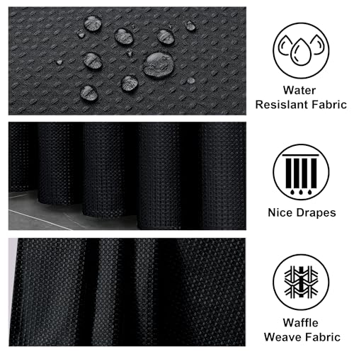 OWENIE Black Waffle Weave Fabric Shower Curtain, Textured Heavy Cloth Shower Curtains for Bathroom, Water Repellent Soft Hotel Spa Luxury Elegant Bath Curtain, Machine Washable, Black, 72x78 Inch - color: Black, size: 72"W x 78"L (Pack of 1)