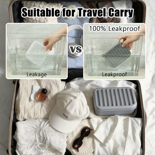 Silicone Travel Soap Case Leakproof Soap Container with Drain Pad Dark Gray | Silicone Soap Holder, Travel Soap Case, Leak-Proof Soap Box, Removable Drain Tray, Portable Soap Container, Gym & Camping Use - color: Dark Gray