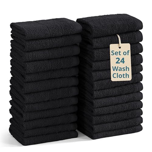 Casa Platino Washcloths 24 Pack - 100% Ringspun Cotton Washcloths - 13"x13"- Soft Textured, Well Stitched, Lightweight Towel - Absorbent & Durable - Perfect for Daily use - Black Wash Cloths - color: 03: Black, size: 24 Piece Wash Cloth