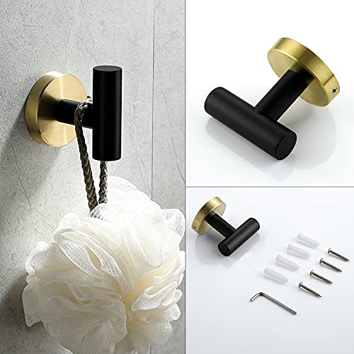 4 Piece Stainless Steel Matte Black and Brushed Gold Bathroom Hardware Set Include Hand Towel Ring Holder, Toilet Paper Holder,and 2 Robe Towel Hooks,Bathroom Accessories Kit - color: Black and Brushed Gold