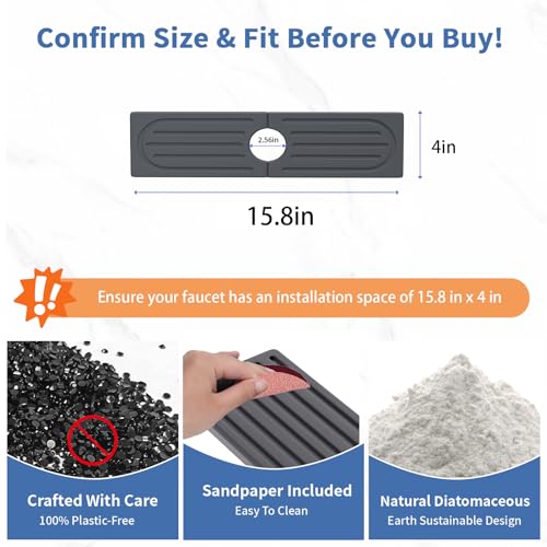 Stone Faucet Mat for Kitchen Sink, Water Absorbing Sink Water Splash Guard, Fast-Drying Kitchen Sink Faucet Mat, Durable Protector and Stone Drying Mat for Kitchen Counter & Bathroom Sink - color: Dark Gray Style 2, size: 15.8" x 4"