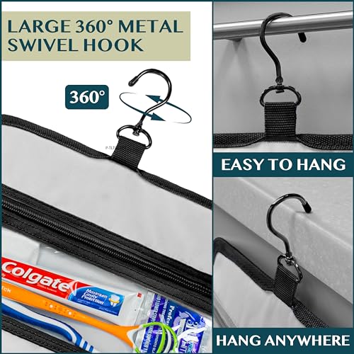 PAVILIA Travel Hanging Toiletry Bag for Women Men, Large Capacity Makeup Bag Kit, Waterproof Cosmetic Storage Organizer Case for Bathroom Shower - color: Black, size: Large