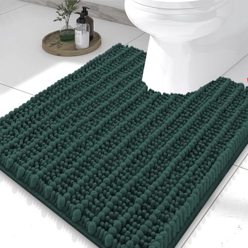 Smiry Bathroom Toilet Rugs U Shaped 24x20, Extra Soft Absorbent Non Slip Rubber Backing Chenille Contour Bath Rugs for Toilet, Machine Washable Contoured Bath Mats, Green - color: Green, size: 24'' X 20''