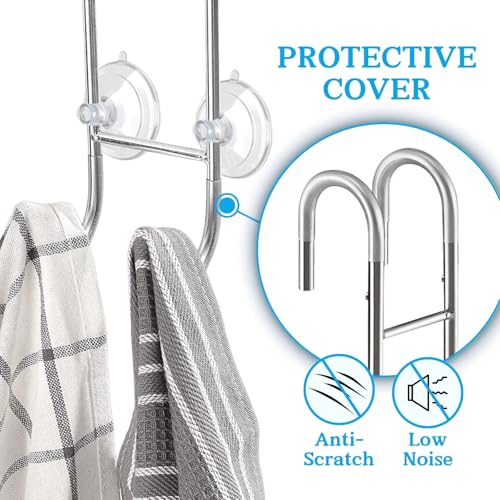 Shower Door Towel Hooks (2-Pack), 9"~13" Length Adjustable Hook for Framed & Frameless Over the Door Glass, Squeegee Holder, Towels Hanger for Bath Suits Rozer Robes Loofahs Shavers, Silver | Fit for Frameless & Framed Doors, Anti-Scratch, Rustproof Towel