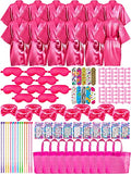 Xuhal 92 Pcs Spa Party Supplies Slumber Party Spa Pretend Play Set with Satin Robes, Headbands and Eye Masks, Sleepover Kit with Gift Bags, Total 10 Sets(Rose,14) - color: Rose, size: 14